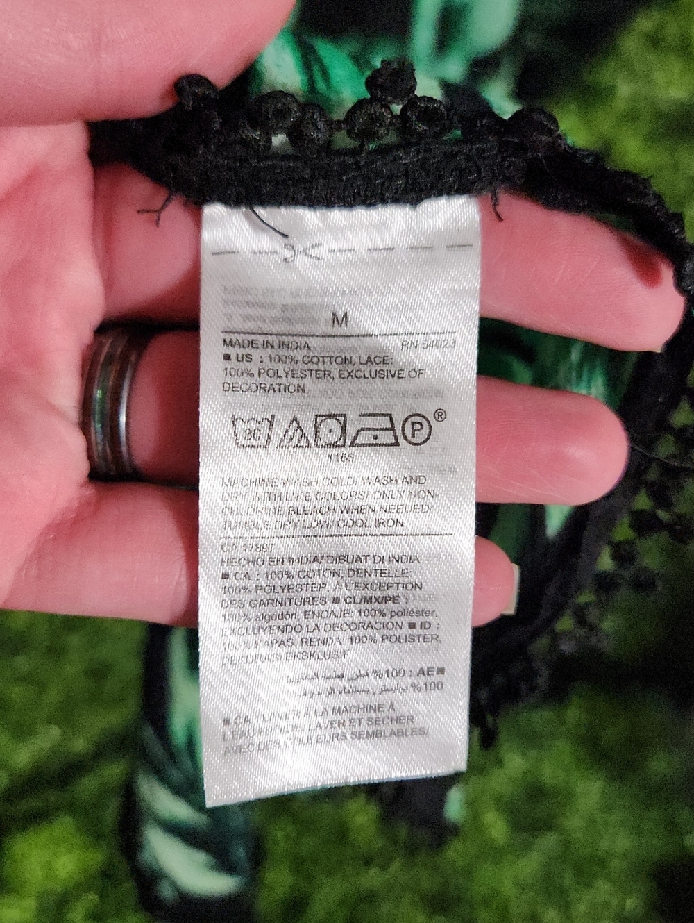 Black Tropical Leaf V Neck Blouse Green Print - Picture 5 of 7